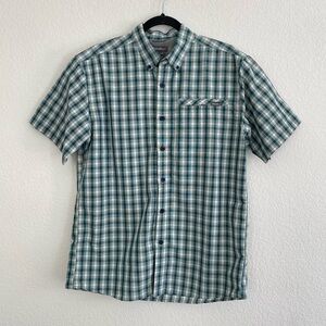 Eddie Bauer Short Sleeve Button Down Green Plaid Size Medium Outdoors Gorpcore